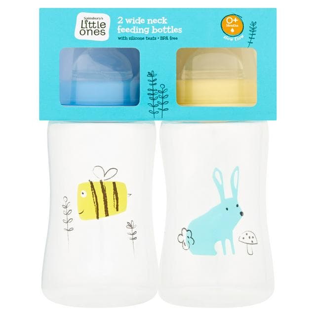 Sainsbury's Little Ones 2 Wide Neck Feeding Bottles 0+ Months - gallery image 1