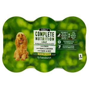 Sainsbury's 6 x 395g Complete Nutrition Adult Dogs 1-7 Years Meaty Loaf with Tripe Selection