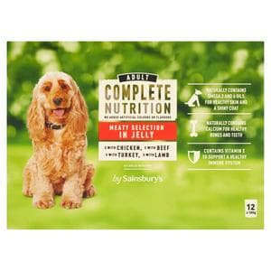 Sainsbury's Adult Complete Nutrition Meat Selection in Jelly Wet Dog Food 12 x 100g