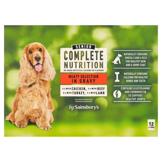 Sainsbury's Senior Complete Nutrition Meaty Selection in Gravy Wet Dog Food 12 x 100g - gallery image 1