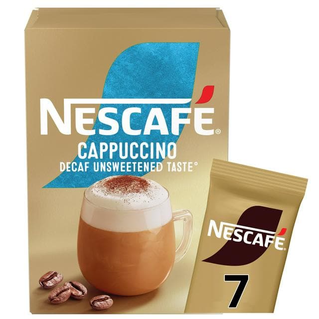 Nescafe Cappuccino Decaf Unsweetened Instant Coffee Sachets x7 105g - gallery image 1