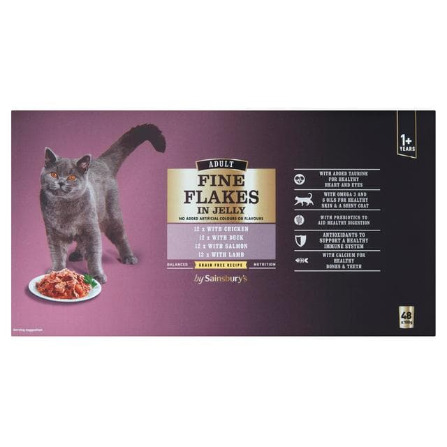 Sainsbury's Adult Fine Flakes in Jelly Cat Food 1+ Years 48 x 100g - gallery image 1