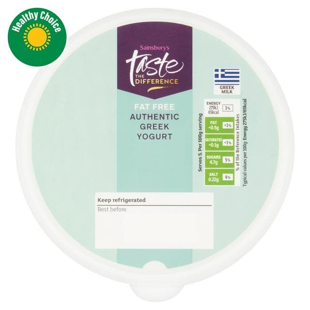 Sainsbury's Authentic Fat Free Greek Yogurt, Taste the Difference 500g - gallery image 1