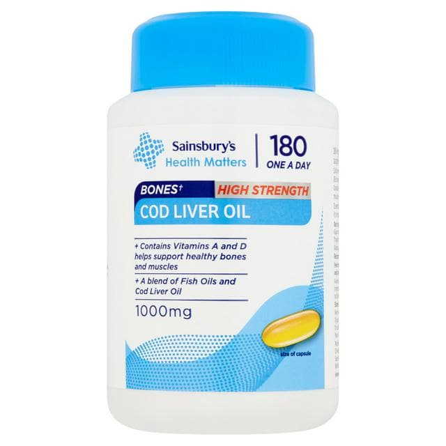 Sainsbury's Bones High Strength Cod Liver Oil One A Day x180 Capsules - gallery image 1