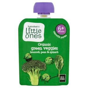 Sainsbury's Little Ones Organic Green Veggies Broccoli, Peas & Spinach 6+ Months 70g
