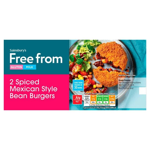 Sainsbury's Free From Spiced Mexican Style Bean Burgers x2 277g - gallery image 1