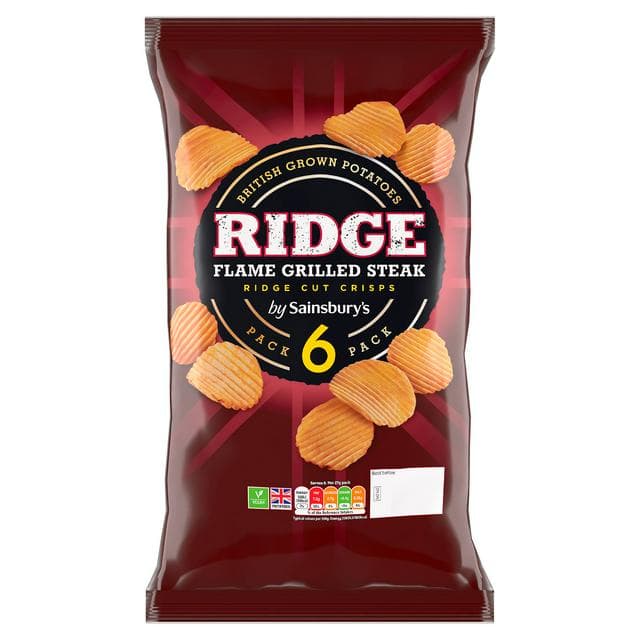 Sainsbury's Ridged Steak Multipack Crisps 6x25g - gallery image 1