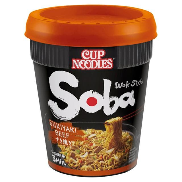 Nissin Soba Sukiyaki Beef Wok Style Instant Cup Noodles Pot 89g - gallery image 1