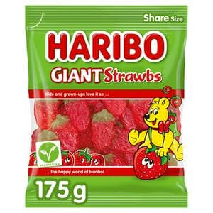 Haribo Giant Strawbs Jelly & Chewy Fruit Gums Sweets Sharing Bag 190g