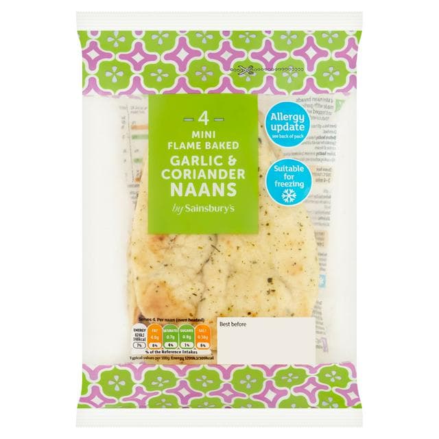 Sainsbury's Mini Garlic & Coriander Naans x4 - gallery image 1