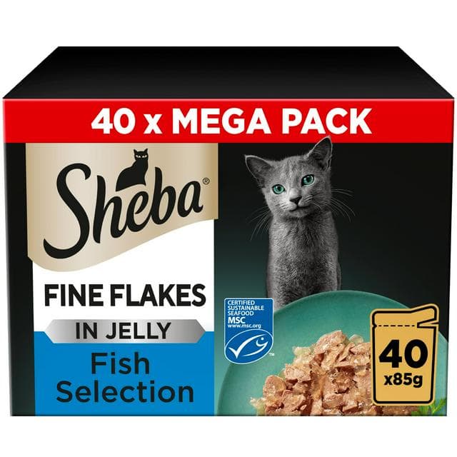 Sheba Fine Flakes Fish in Jelly 40 x 85g Mega Pack Wet Cat Food Pouches - gallery image 1