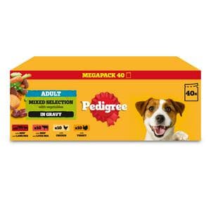Pedigree Adult Wet Dog Food Pouches Mixed In Gravy Mega Pack 40x100g