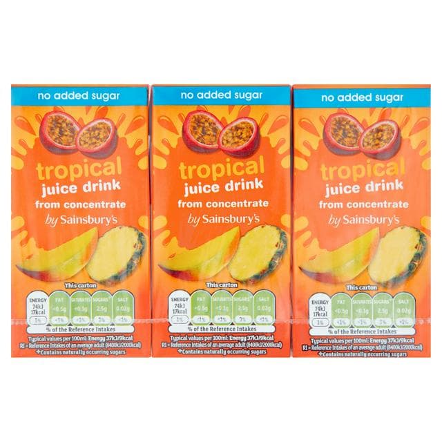 Sainsbury's No Added Sugar Tropical Juice Drink from Concentrate 3× 200ml - gallery image 1