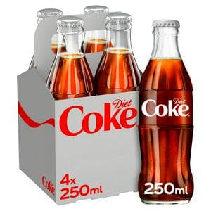 Diet Coke Cola 4 x 250ml Glass Bottles