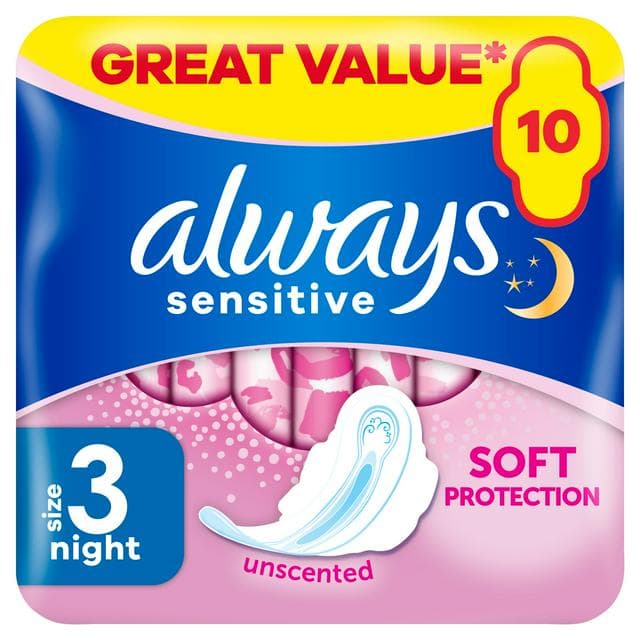 Always 10 x Sensitive Night Sanitary Towels - gallery image 1