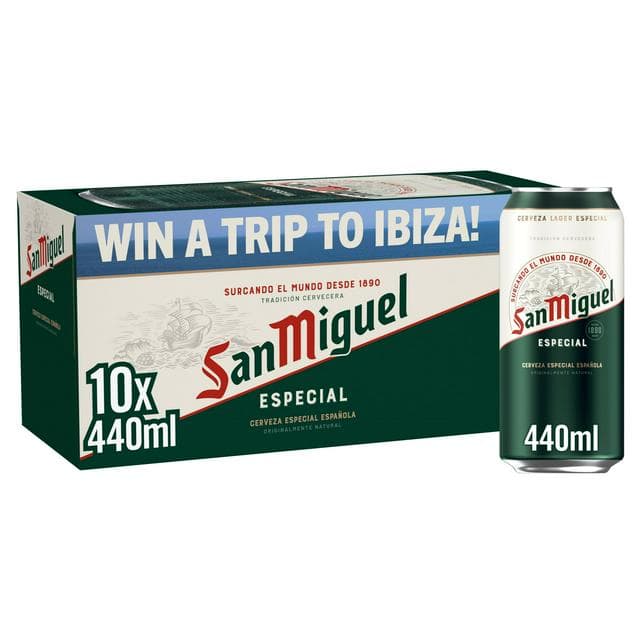 San Miguel 10 x 440ml Premium Lager Beer Cans - gallery image 1