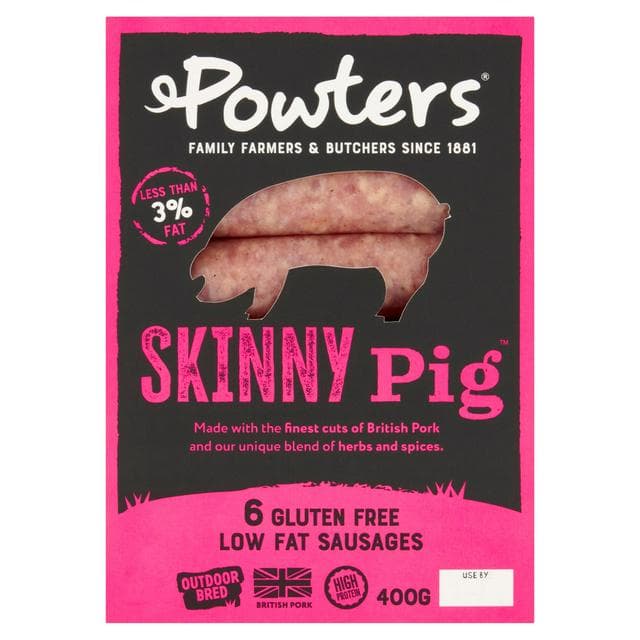 Powters Skinny Pig Gluten Free Low Fat Sausages x6 400g - gallery image 1