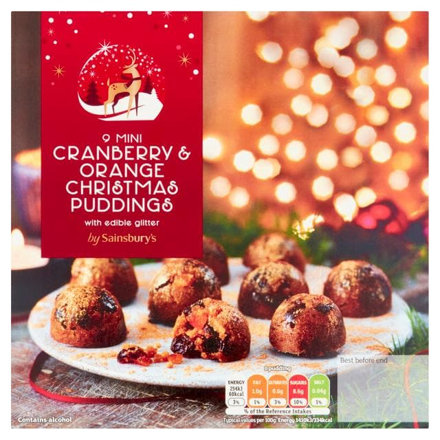 Sainsbury's Mini Cranberry & Orange Christmas Puddings x9 162g - gallery image 1