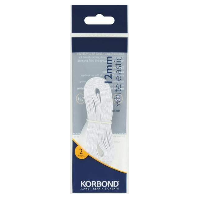 Korbond Care & Repair Polyester Elastic White 12mm x 2m - gallery image 1