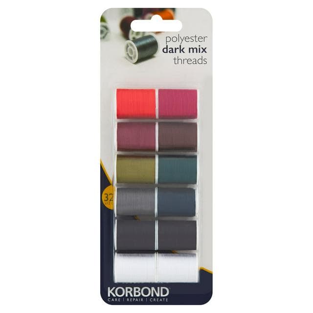 Korbond Care & Repair Dark Mix Thread Selection Polyester 12 x 32m - gallery image 1