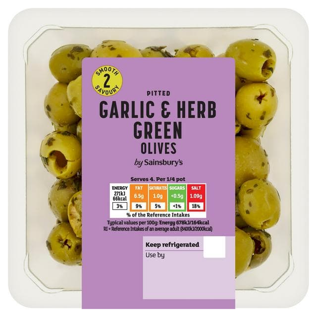Sainsbury's Garlic & Herb Green Olives 160g - gallery image 1