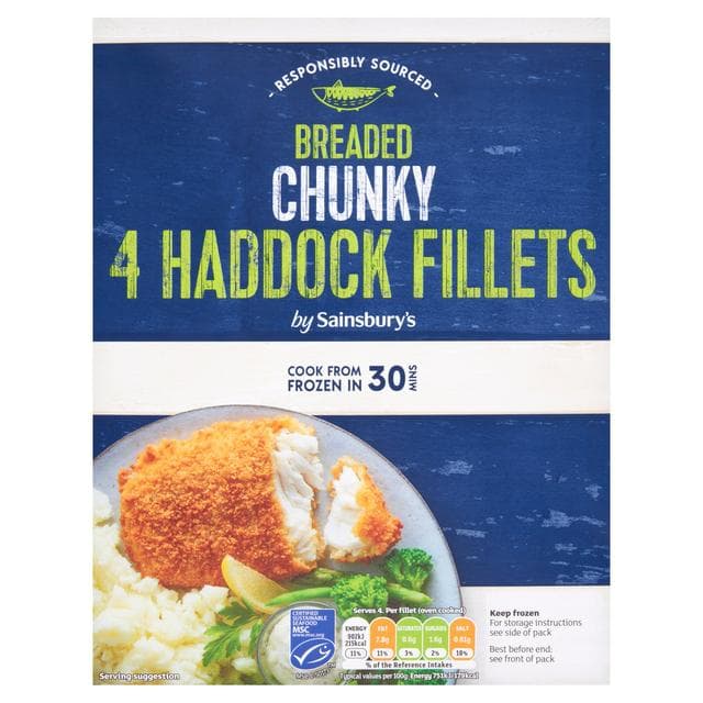 Sainsbury's Chunky Breaded Haddock x4 500g - gallery image 1