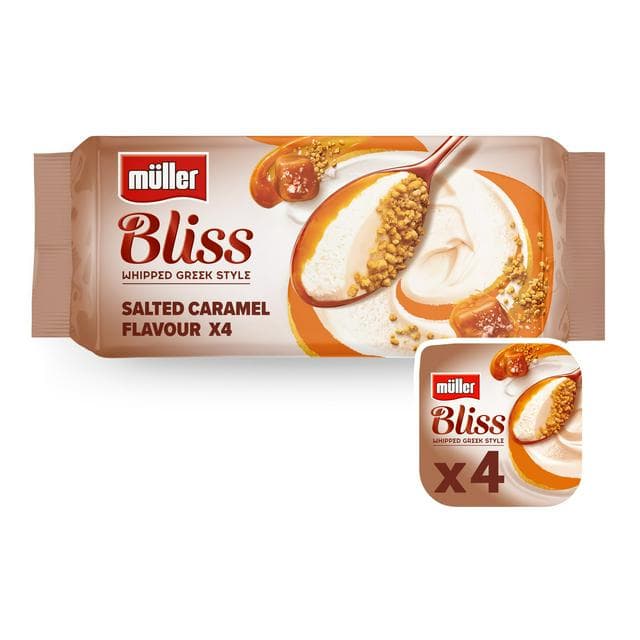 Muller Corner Bliss Cheesecake Inspired Whipped Greek Style Salted Caramel Yogurt 4x100g - gallery image 1