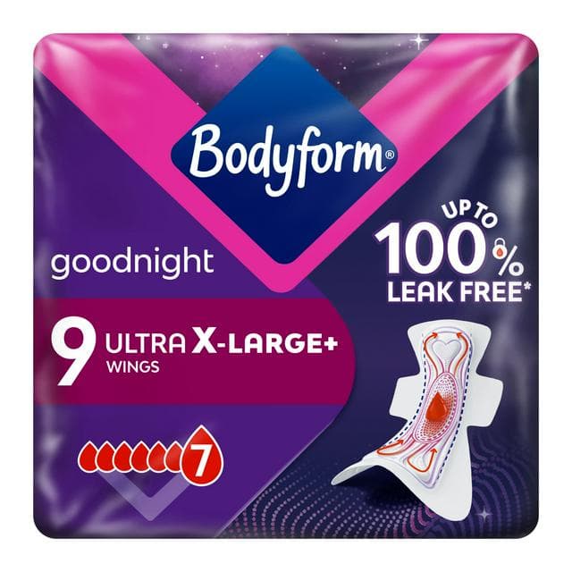Bodyform Ultra Night Extra Large Sanitary Towels Wings x9 - gallery image 1