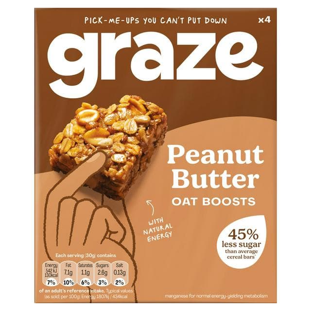 Graze Peanut Butter Protein Oat Boost Flapjack Snack Bars 4 x 30g - gallery image 1