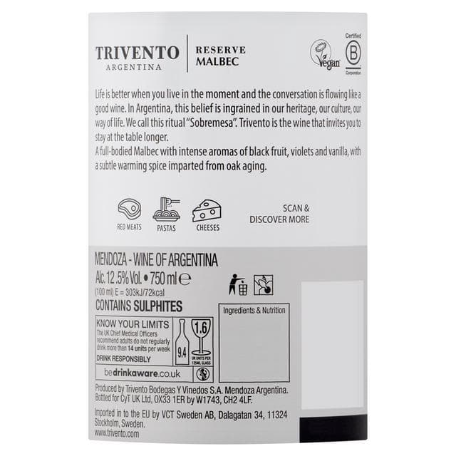 Trivento Malbec Reserve Red Wine 75cl - gallery image 3