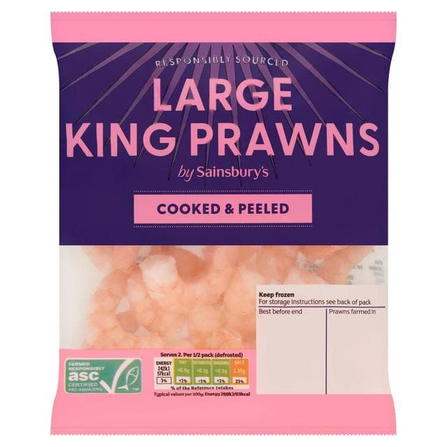 Sainsbury's Frozen Large Cooked & Peeled King Prawns ASC 180g - gallery image 1