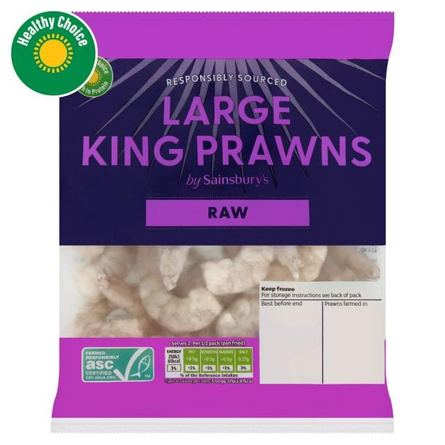 Sainsbury's Frozen Large Raw Peeled King Prawns ASC 180g - gallery image 1
