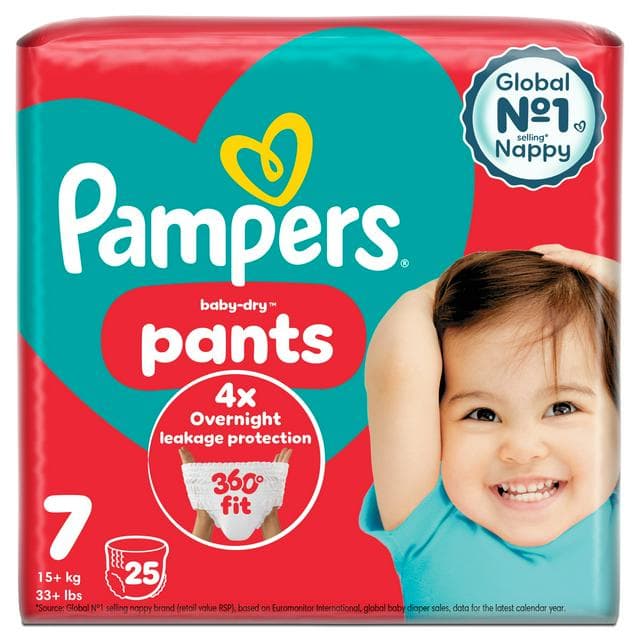 Pampers Baby Dry Nappy Pants Essential Pack Nappies Size 7, 17kg+ x25 - gallery image 1