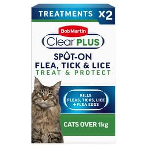 Bob Martin Clear Plus Spot On Flea & Tick Treatment for Cats x2