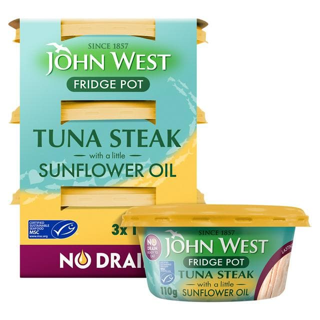 John West No Drain Fridge Pot Tuna Steak with a Little Sunflower Oil 3x110g - gallery image 1