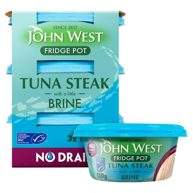 John West No Drain Fridge Pot Tuna Steak with a Little Brine 3x110g - gallery image 1
