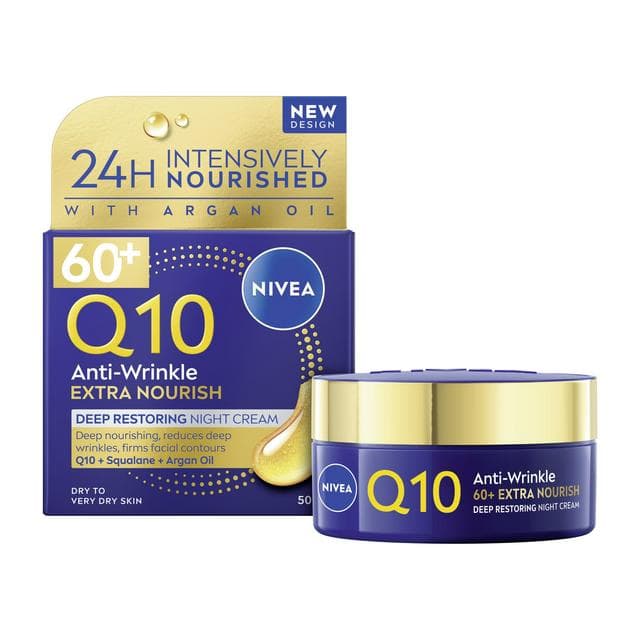 Nivea Q10 Power Anti Wrinkle 60+ Night Cream Moisturiser 50ml - gallery image 1