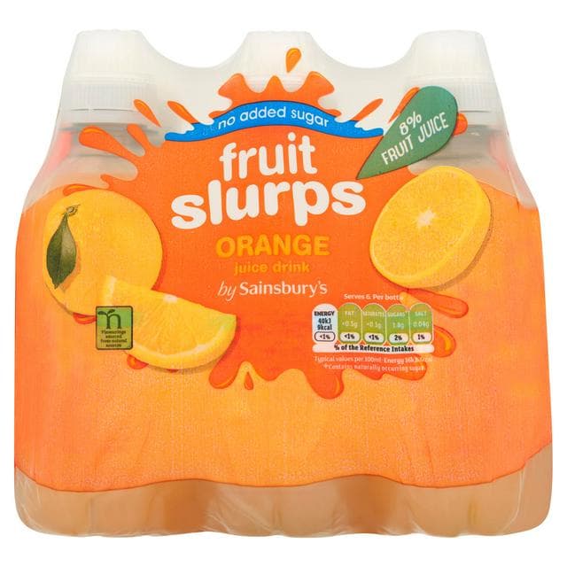 Sainsbury's No Added Sugar Fruit Slurps Orange Juice Drink 6 x 250ml - gallery image 1