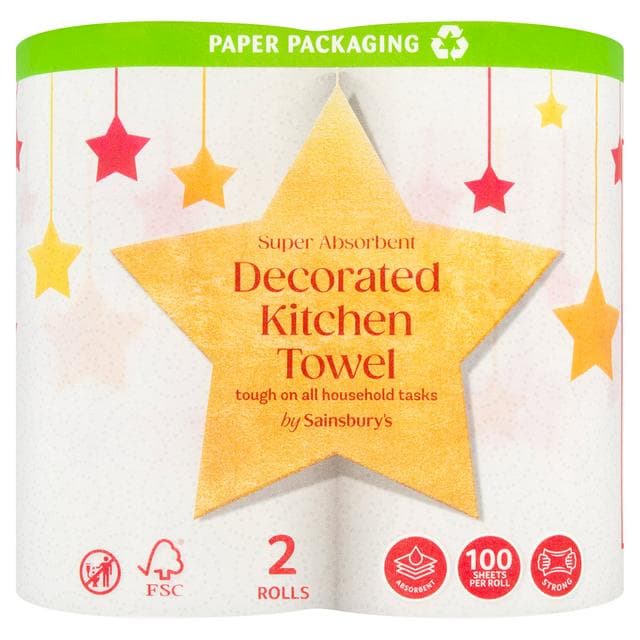 Sainsbury's Super Absorbent Decorated Kitchen Towel Rolls x2 - gallery image 1