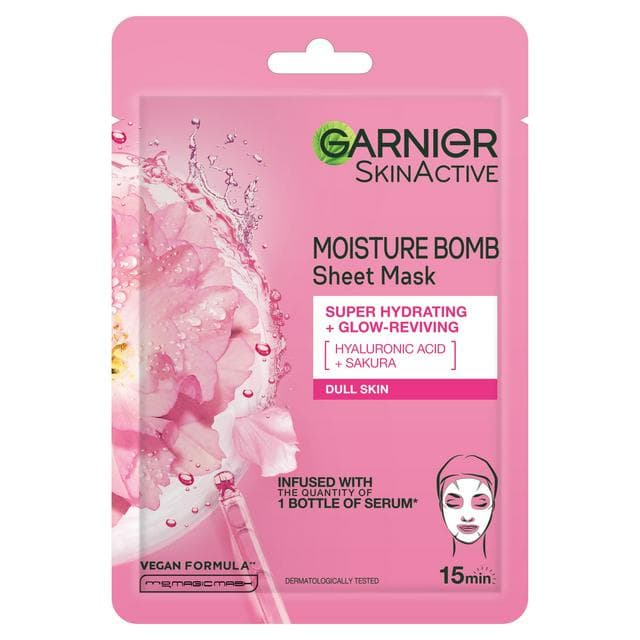 Garnier Moisture Bomb Sakura Hydrating Face Sheet Mask Dull Skin 28g - gallery image 1