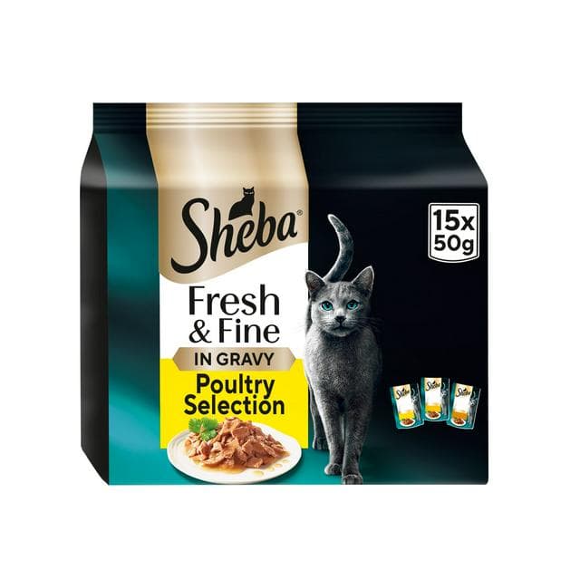Sheba Fresh & Fine Poultry in Gravy Adult Wet Cat Food Pouches 15 x 50g - gallery image 1