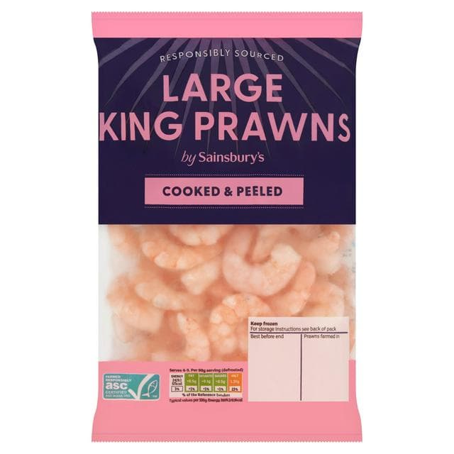 Sainsbury's Frozen Cooked & Peeled Large King Prawns ASC 400g - gallery image 1