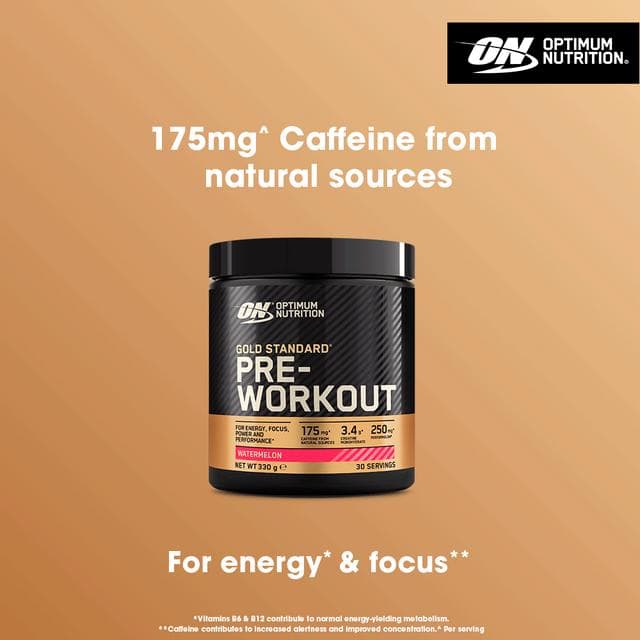 Optimum Nutrition Gold Standard Pre Workout Powder Watermelon Flavour 30 servings 330g - gallery image 2