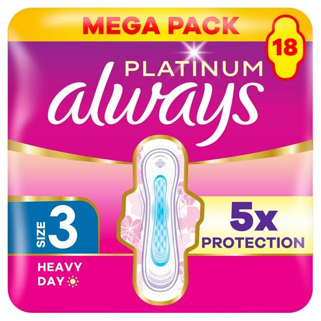 Always Platinum Day & Night Size 3 Sanitary Towels With Wings Pads x18 - gallery image 1