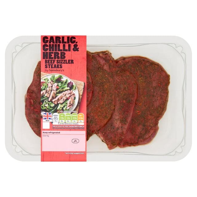 Sainsbury's 330g Garlic, Chilli & Herb Beef Sizzler Steaks - gallery image 1
