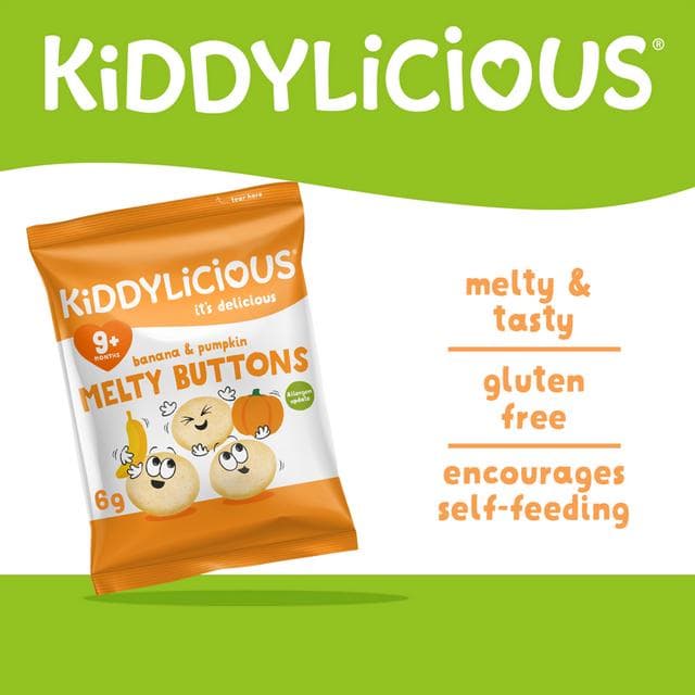 Kiddylicious Banana & Pumpkin Melty Buttons Baby Snacks 5x6g - gallery image 2