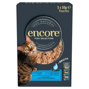 Encore Fish Selection In Broth Natural Cat Food Pouches 5 x 50g
