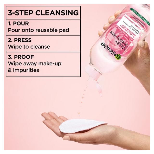 Garnier Micellar Rose Water Facial Cleanser for Dull Skin Cleanse & Glow 400ml - gallery image 5