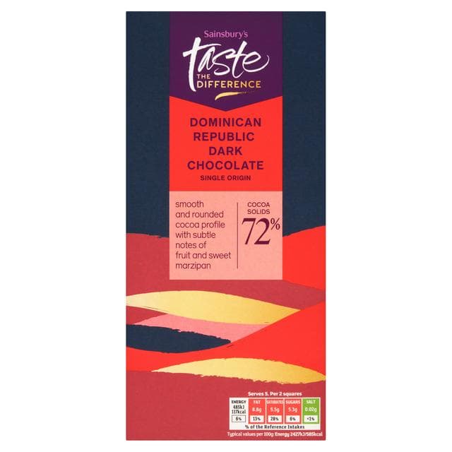 Sainsbury's Dominican Republic 72% Dark Chocolate, Taste the Difference 100g - gallery image 1