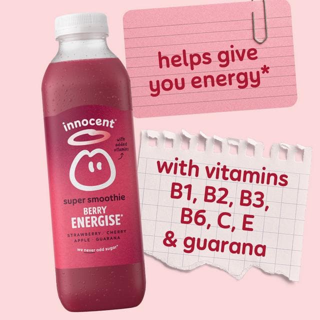 Innocent Berry Energise Super Smoothie Strawberry, Cherry, Apple & Guarana with Vitamins 300ml - gallery image 3